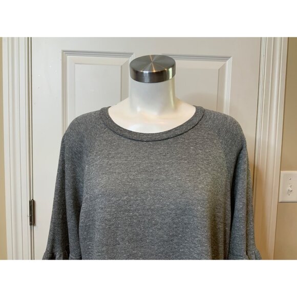 Current/Elliott Gray Heathered Wide Neck Shirt W/ 3/4 Trumpet,  Size 8 | C/E 3 - Picture 2 of 8
